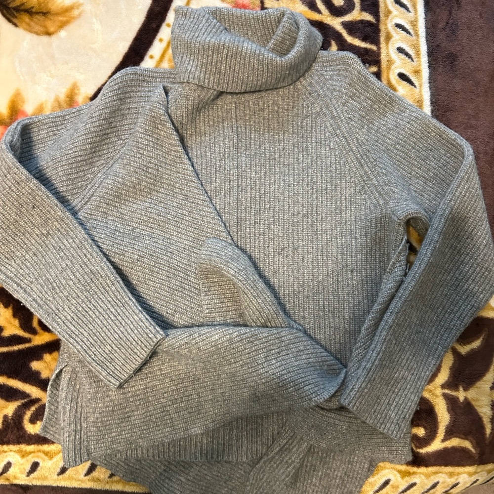 Classic Gray Ribbed Turtleneck Sweater